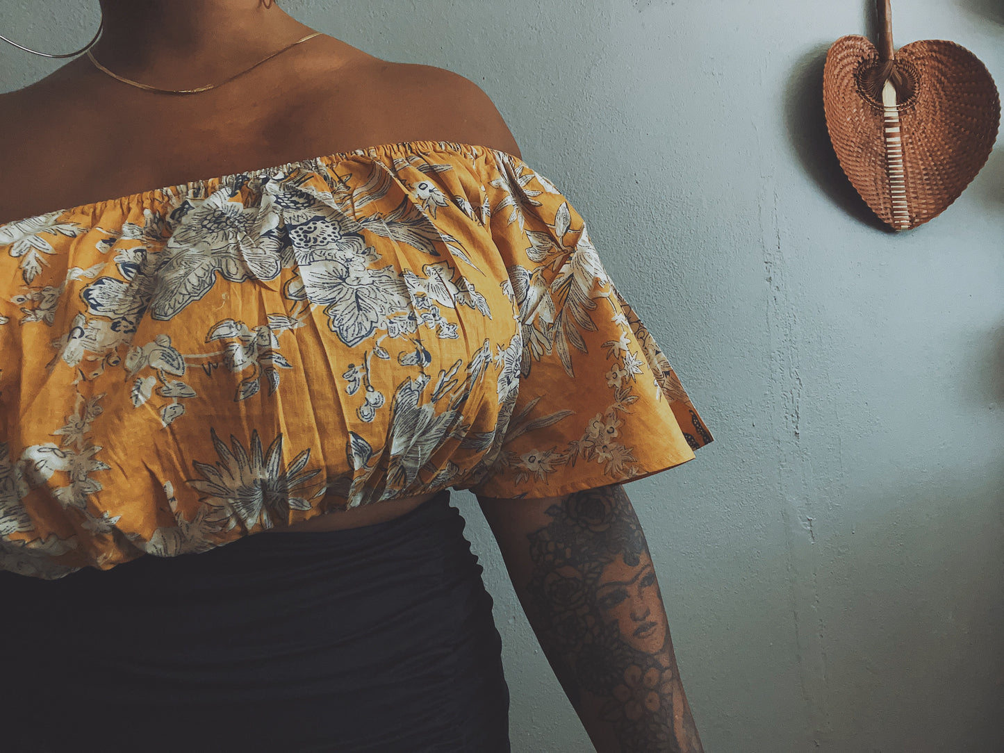 Yellow Floral Off Shoulder Top