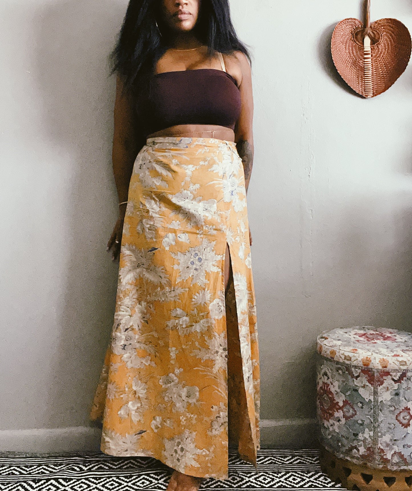 Yellow Cotton Skirt With Slit